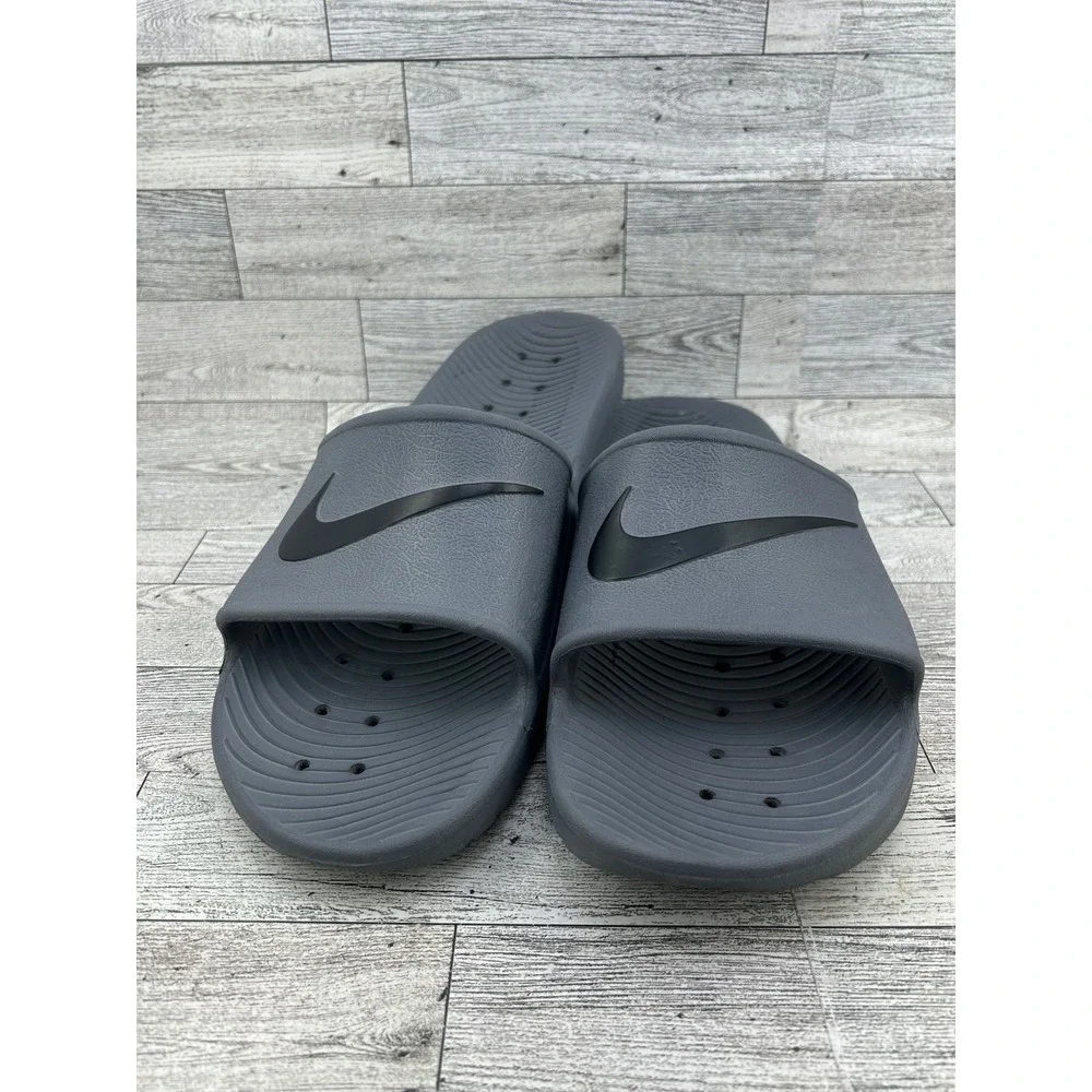 Nike Kawa Shower Slides Men Sz 14 Grey Black Swoosh Sport‎ Sandals 832528-002